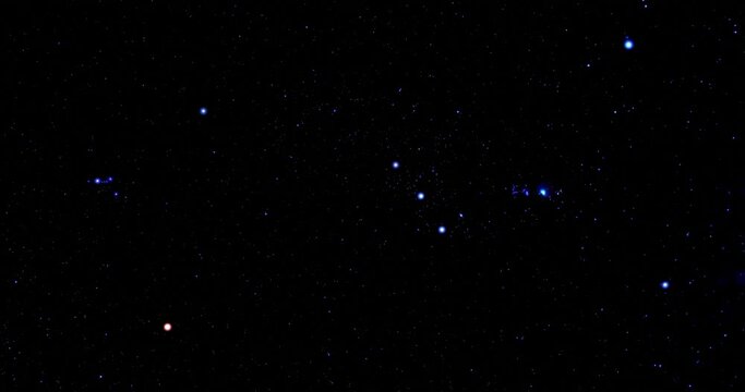 Animation of Orion constellation with twinkling stars.	
