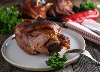 Ham hock or pork knuckle fresh and homemade oven baked