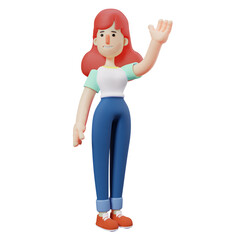 Cheerful Cute Girl 3D Cartoon Character says hi