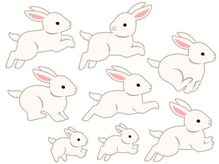 走る白ウサギのイラストセット