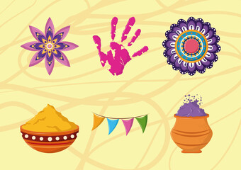 happy holi icons set