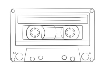 Line drawing of an old audio cassette. Vector illustration.