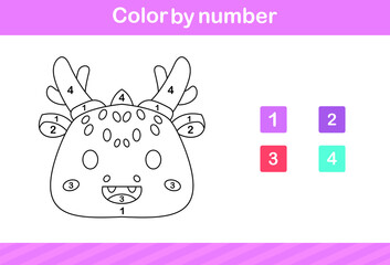 color by number of cute animal.Educational game suitable for kids and preschool