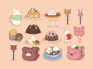 set kawaii dessert food
