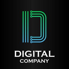 Letter d technology or digital logo template illustration. there are line letter with dot. suitable for technology, multimedia.