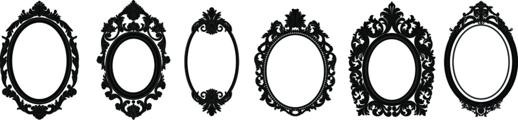 Set of black oval vintage frames, design elements. Vector.