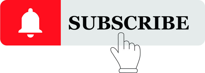 Template social media youtube subscribe button red line color. Subscribe and hand cursor click. Social media concept.  
