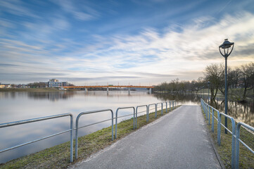 Kaunas city, spring flood. Flooded city infrastructure, parks, footpaths. Long exposure photography nd1000 filter. 10 stop filter, silky water. Views of Kaunas city.