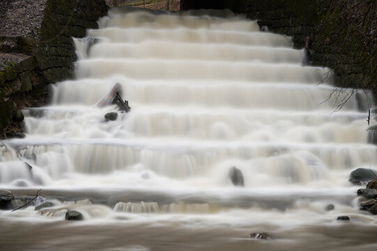 Marvelė River Valley and Cascades. 
Water cascade, slow motion. Kaunas city, lithuania.  Marvele river stream, silky water, nd1000 filter, neutral density. Amazing perspective
