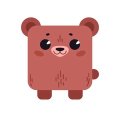 A cartoon cute bear with a square shape. Square icon for apps or games. Vector illustration isolated on white background