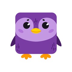Cartoon cute purple penguin square icon. Square icon for apps or games. Vector illustration isolated on white background