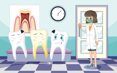 Dentist and different teeth condition in clinic