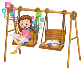 A girl reading books on white background