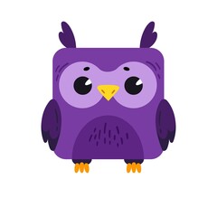 A cartoon cute owl in a square shape. Square icon for apps or games. Vector illustration isolated on white background