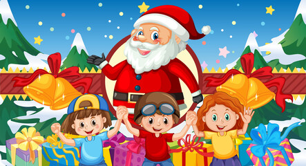 Obraz na płótnie Canvas Christmas poster design with Santa Claus and children