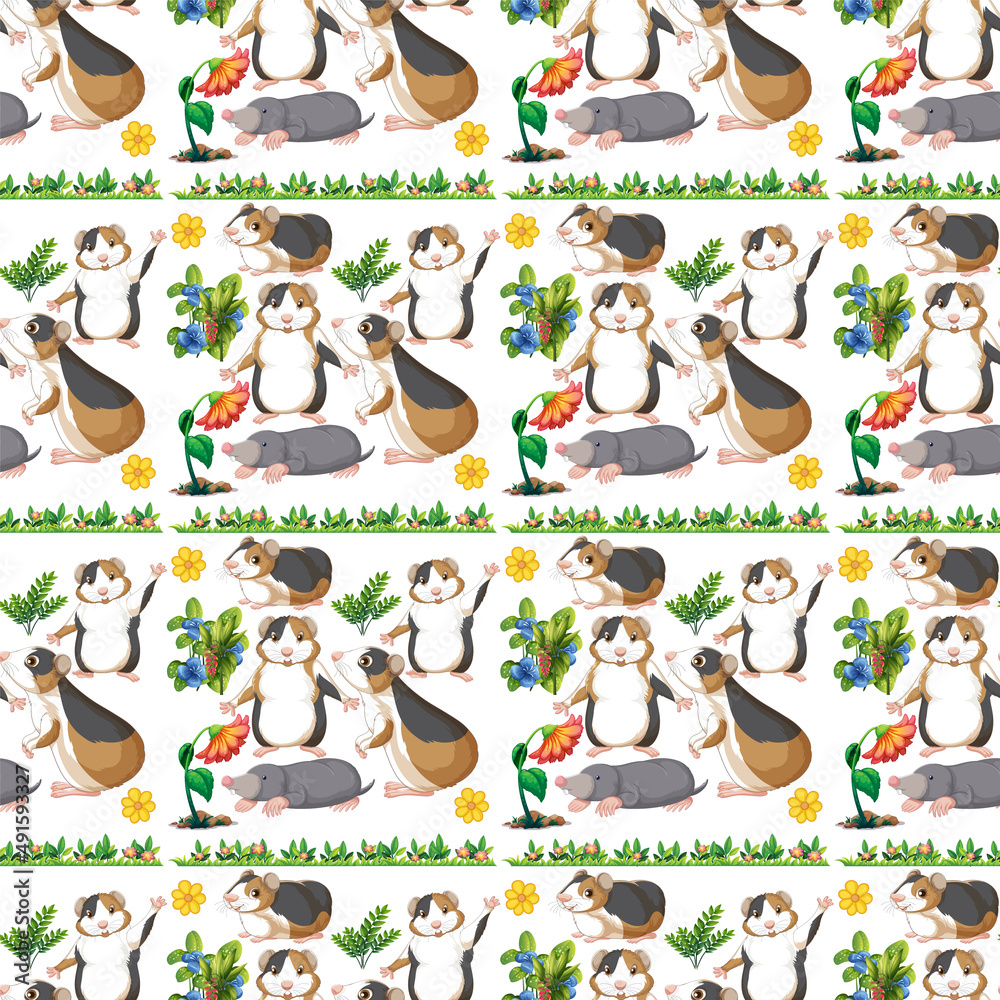 Poster funny guinea pig on white background seamless