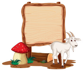 Blank wooden signboard with sheep cartoon