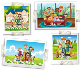 Set of family photos in cartoon style