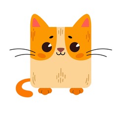 Cartoon cute spotted cat with a square shape. Square icon for apps or games. Vector illustration isolated on white background