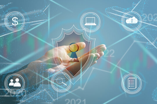 Cyber security concept. Encryption. Data protection. Anti virus software. Communication network.