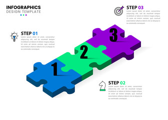 Infographic template with icons and 3 options or steps. Puzzle
