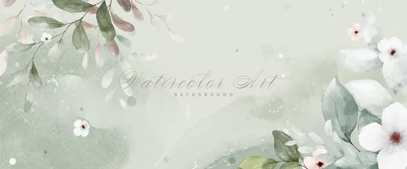 Schilderijen op glas Geschilderde Bloemen Abstract art watercolor flowers painting for green background  © Artnizu