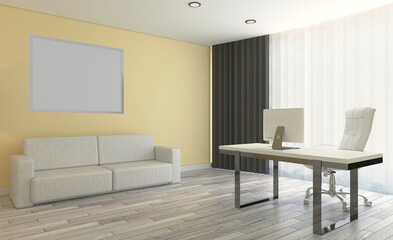 Modern meeting room. 3D rendering.. Mockup.   Empty paintings