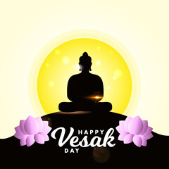 Happy Vesak day Lord buddha meditating silhouette poster background banner template wallpaper vector