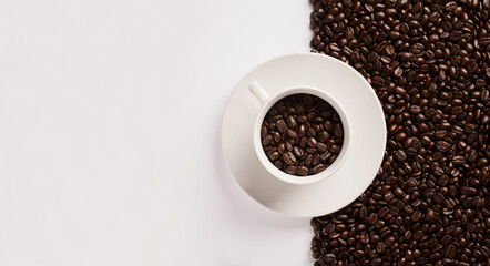 To make me happy, make me coffee. Closeup shot of a cup filled with coffee beans against a...