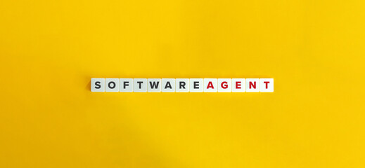 Software Agent Banner on Letter Tiles on Yellow Background. Minimal Aesthetics.