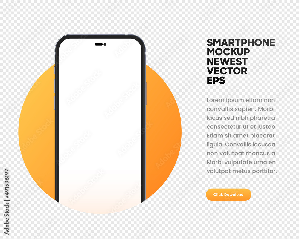 Poster Realistic smart phone mockup mobile isolated vector eps concept with blank touch screens. High detailed 3d vector smartphone in front view ready to show your app design. Template for infographics.