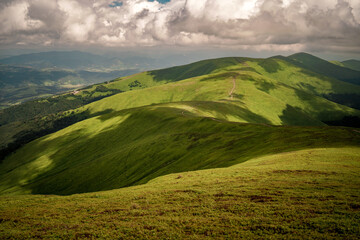 Green mountains with clouds Carpathian landscape