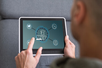 Online education, e-learning and e-book concept. a man using digital tablet for education, with...