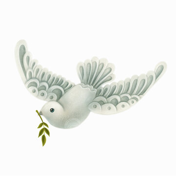 White dove with olive branch symbol of peace.