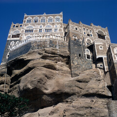 Dar al Hadschar, palace of iman Yachya at Wadi Darr, Dhar, Yemen - obrazy, fototapety, plakaty