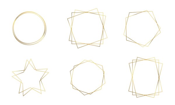 Gold geometric frames on white background, set of vector gold borders, wedding invitation and cards elements, abstract geometric shapes