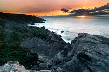 Sunset in the basque coast under Jaizkibel mountain in Hondarribia, Basque Country.
