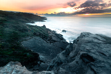 Sunset in the basque coast under Jaizkibel mountain in Hondarribia, Basque Country.