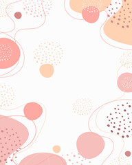 Abstract minimalism style background for copy space. Template for a menu, price list, checklist, brochure, notepad. Circles, lines, dots minimalism in pink beige colors on white background