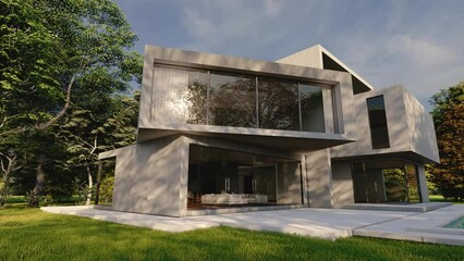 Upscale modern mansion with pool and garden