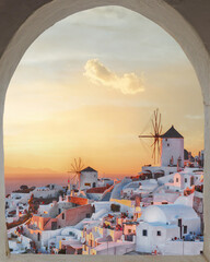 Sunset in Oia, Santorini Island, Greece - obrazy, fototapety, plakaty