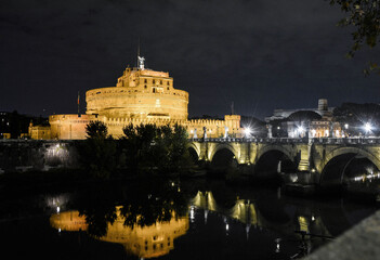 View of Angel Castle, originally Hadrian's Mausoleum in the middle of the Italian city of Rome  - 491602342