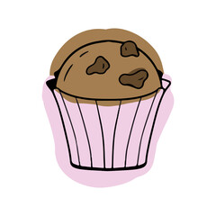 Chocolate muffin vector colored doodle design white background