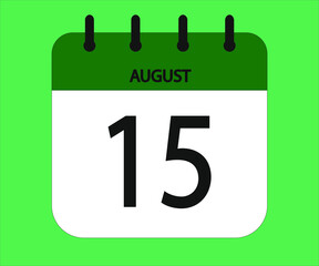 Fototapeta premium August 15th green calendar icon for days of the month