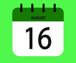 August 16th green calendar icon for days of the month