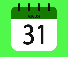 August 31th green calendar icon for days of the month