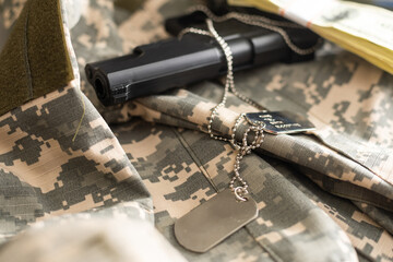 US Army uniform, US military concept. gun,