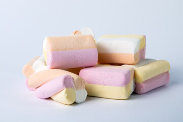 Colorful sweet tasty marshmallow on white background. Close-up