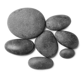 Group of different stones on white background, top view