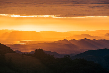 Beautiful landscape taken from the mountains of Monteverde in cCosta Rica, a cloudy day with beautiful rays of sunshine